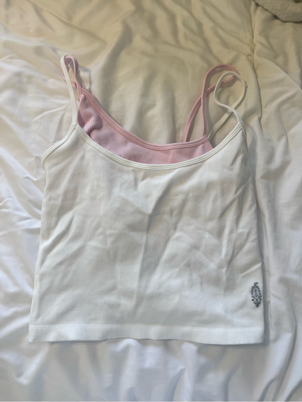 FP Movement by Free People White & Light Pink Double-Layer Ribbed Tank